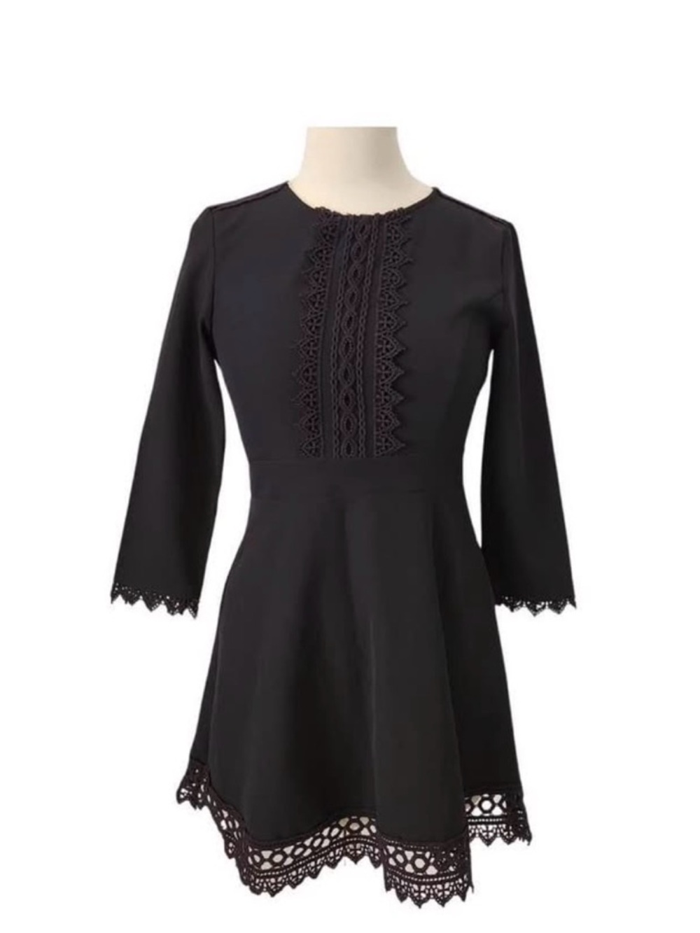 Zara Black Lace-Trim A-Line Women's Dress